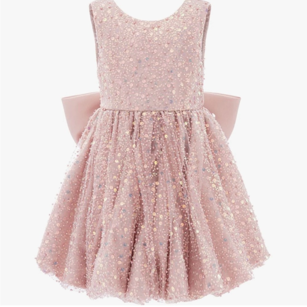 Tulleen Pink Peach Ainsley Sequin Bow Dress